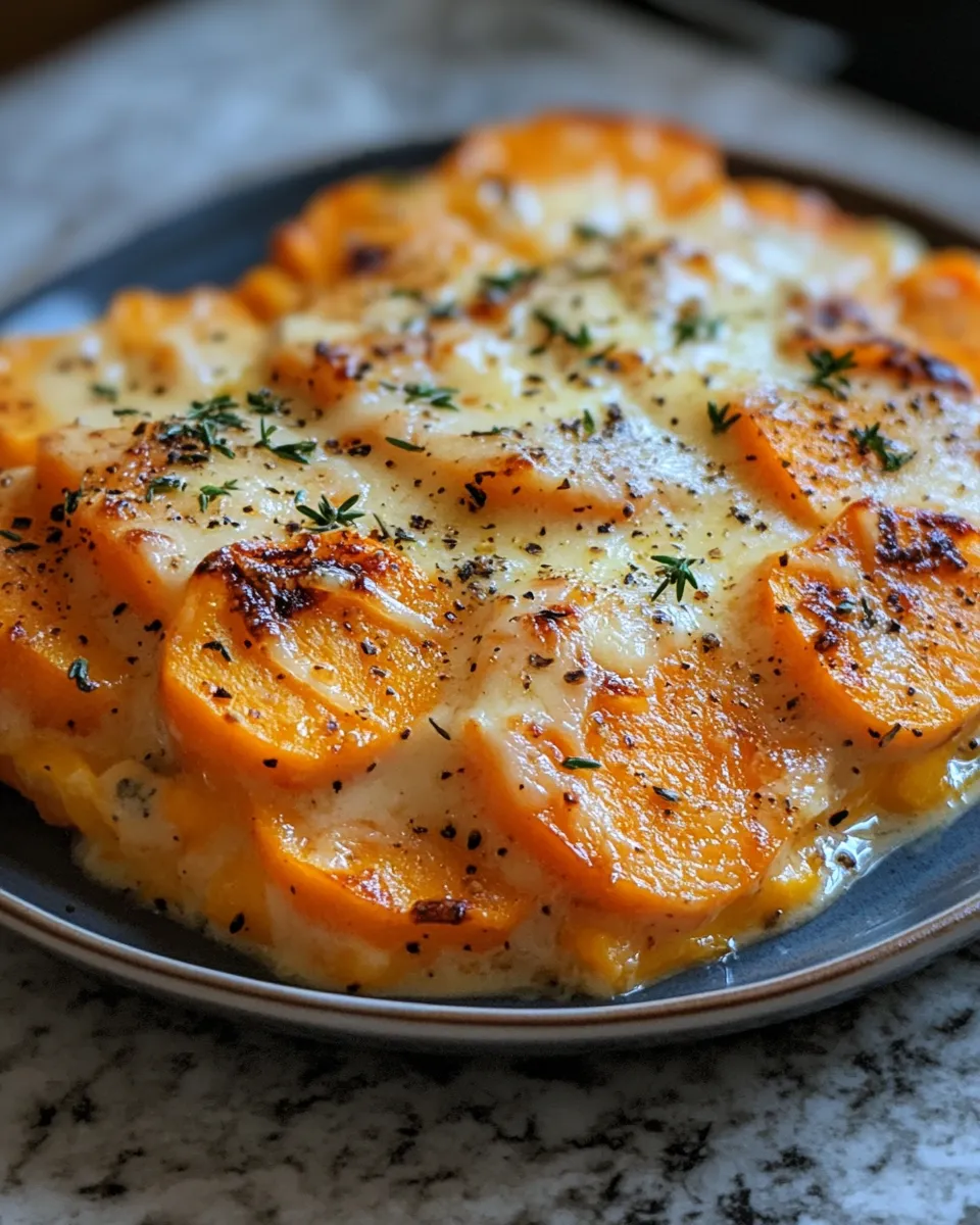 Cheesy Garlic Sweet Potato Gratin Recipe