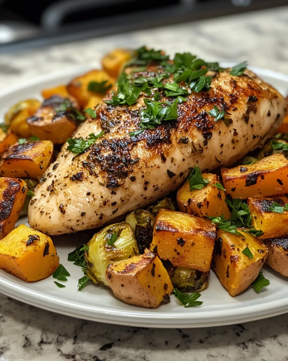Harvest Chicken with Sweet Potatoes and Brussels Sprouts Recipe
