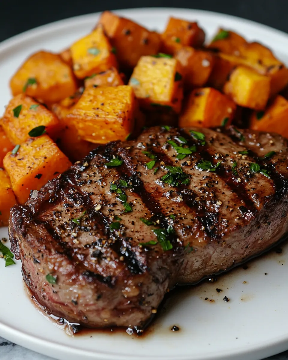 Garlic Butter Sirloin with Roasted Root Vegetables Recipe