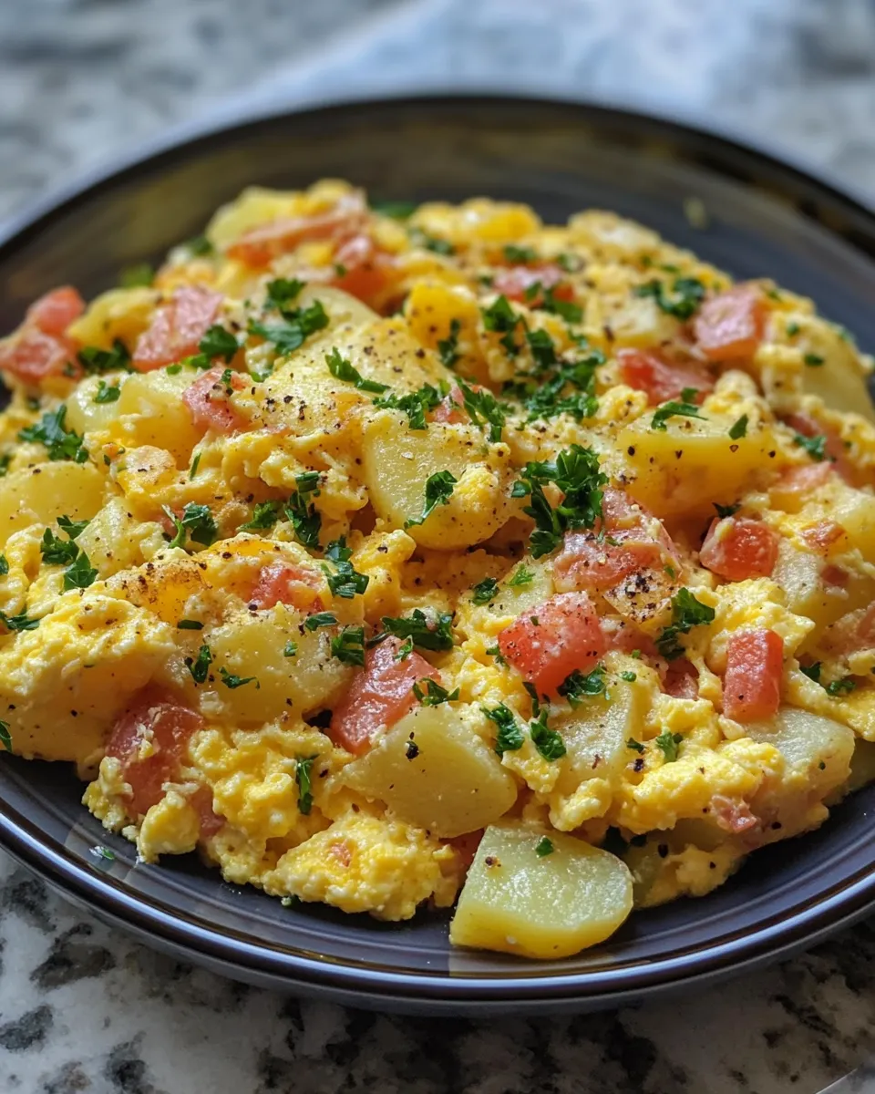 Fluffy & Cheesy Potato Egg Scramble for Breakfast