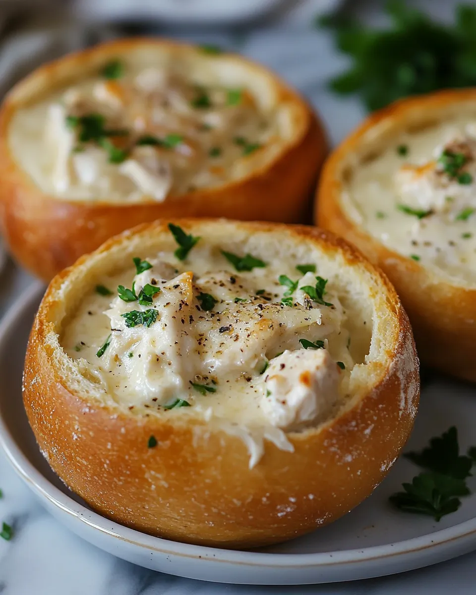 Homemade Chicken Alfredo Garlic Bread Bowls Made Easy