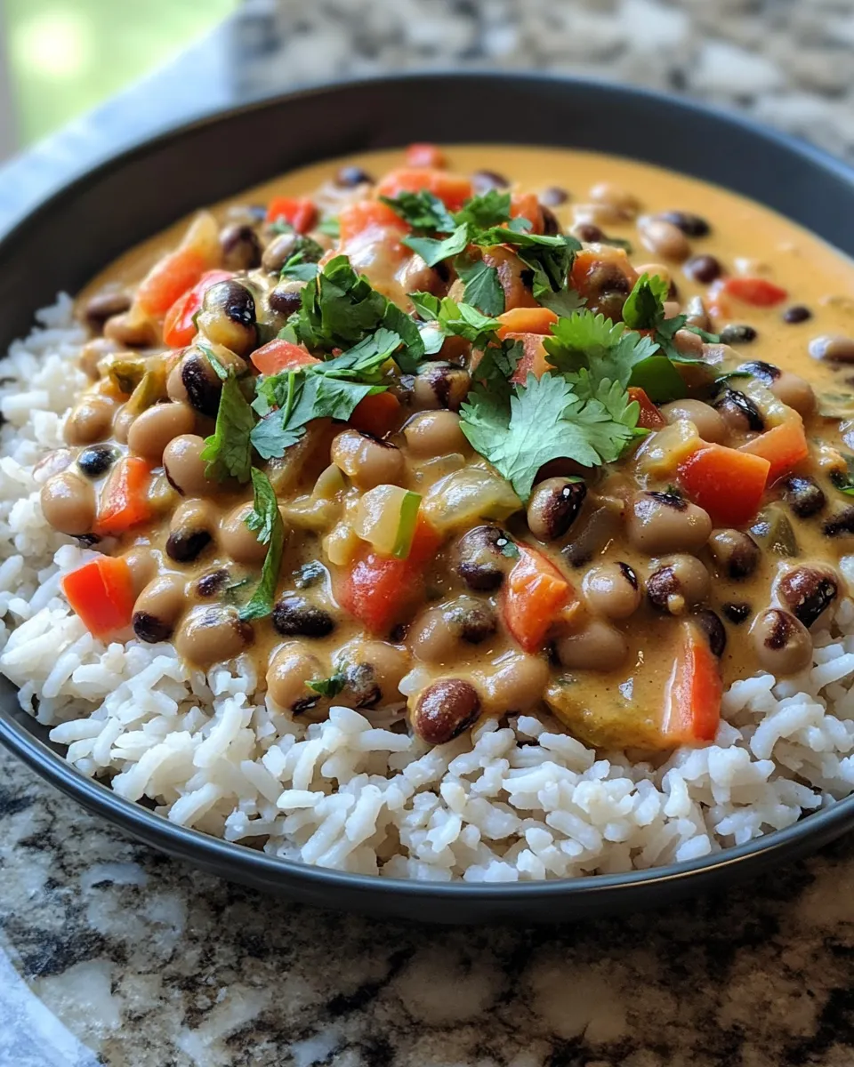 Healthy Coconut Curry Black-Eyed Pea with Brown Rice