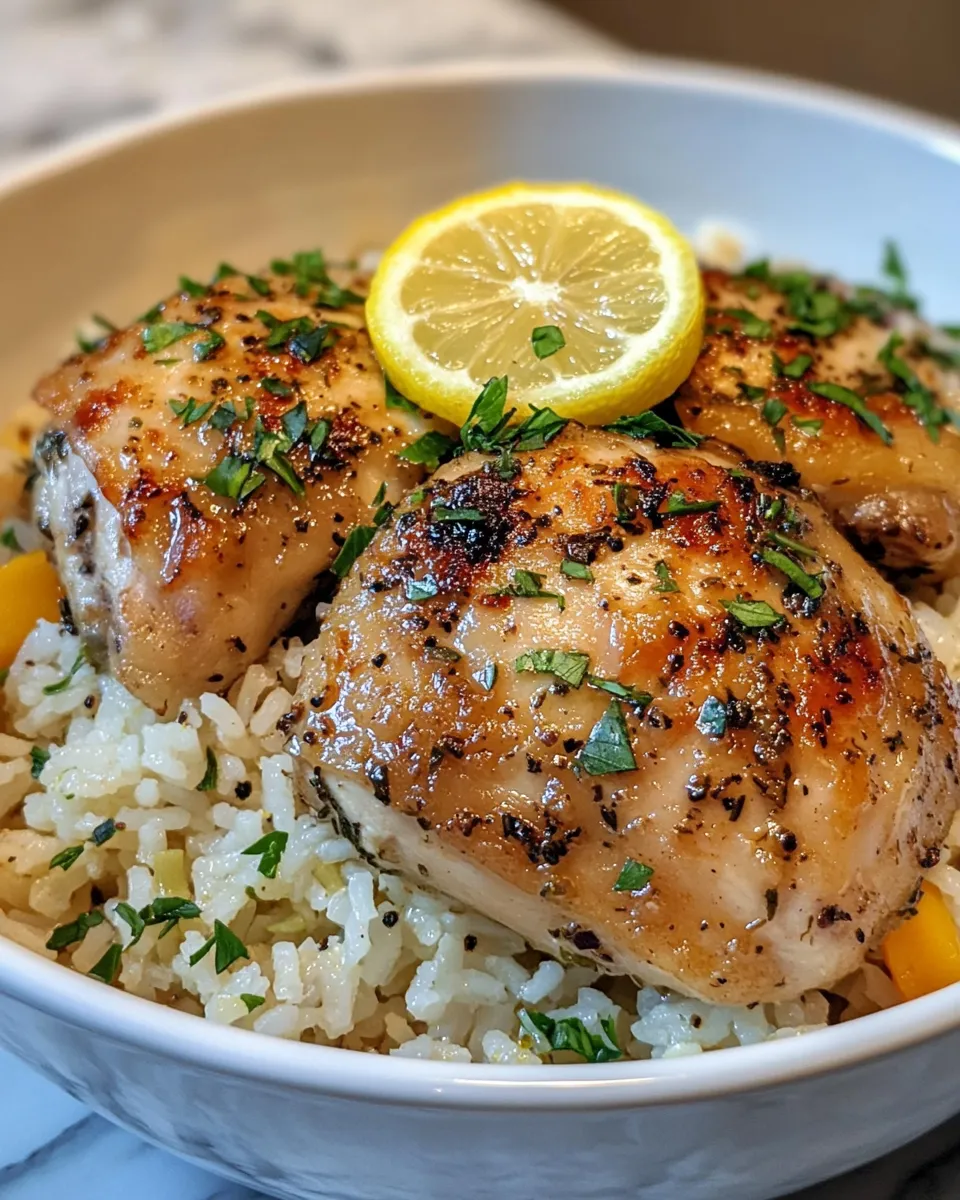 Juicy Lemon Herb Chicken and Rice Made in the Slow Cooker