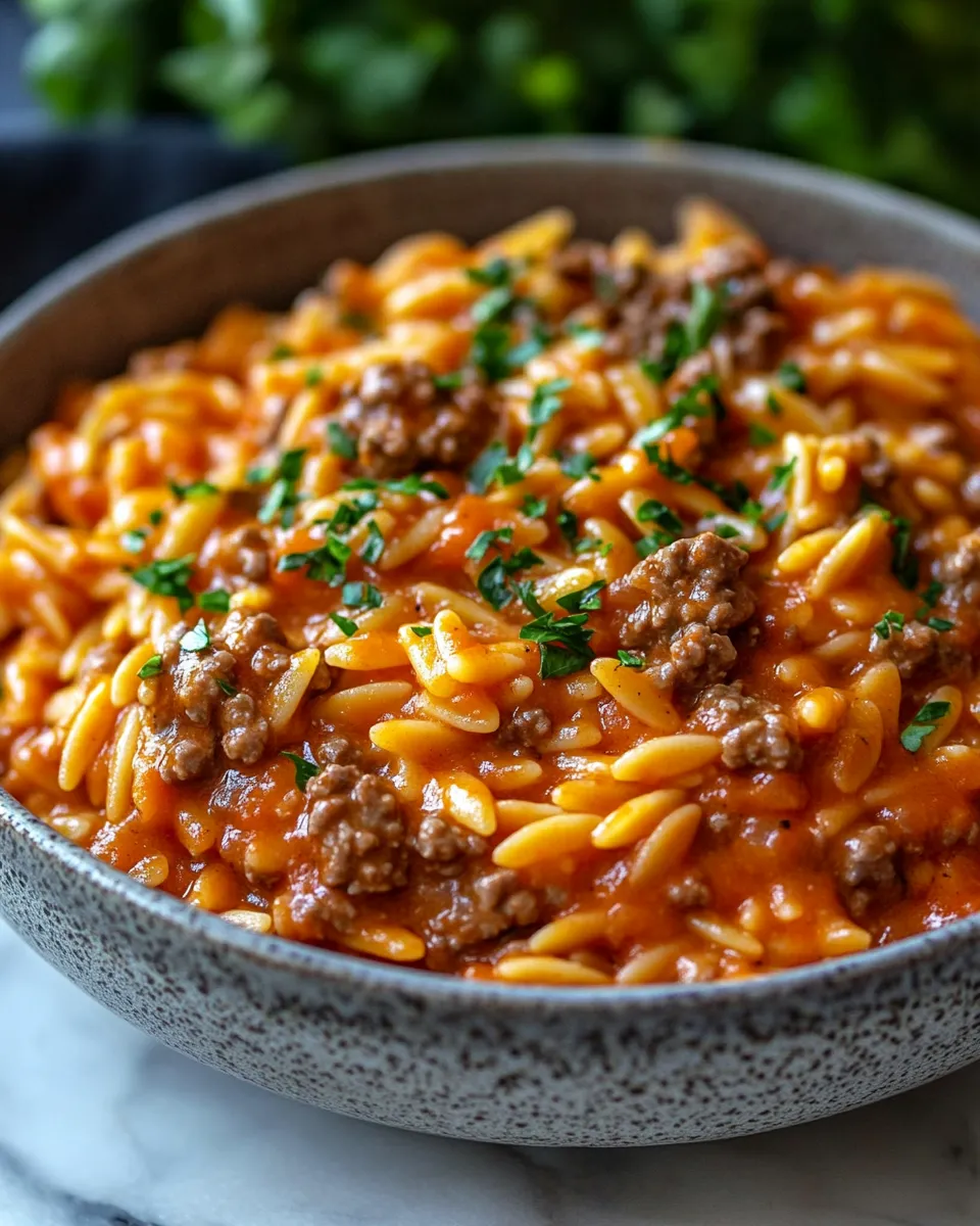Creamy Tomato Beef Orzo—A Family Favorite