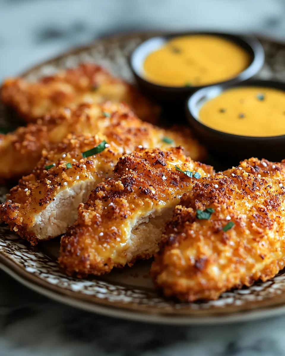 Crispy Pretzel Chicken with Irresistible Cheddar Sauce