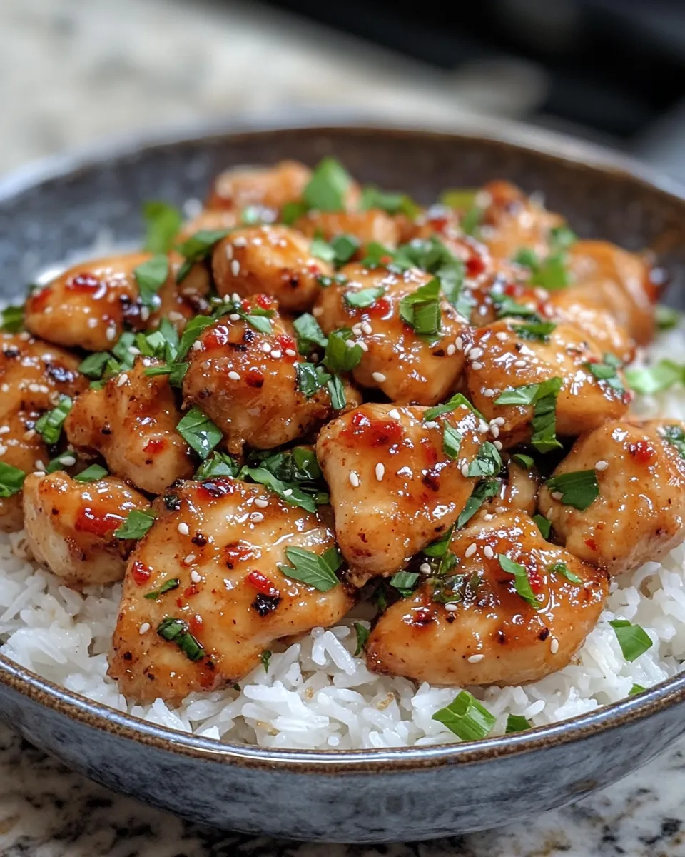 Irresistible Glazed Honey Chili Crisp Chicken over Basmati Rice – Sweet Spicy Bliss