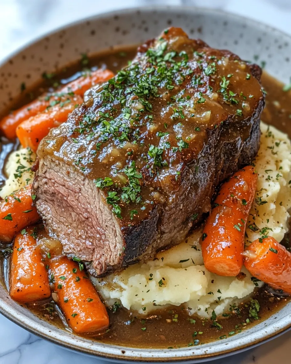 Irresistible Slow-Cooked Roast Beef with Mashed Potatoes & Glazed Carrots