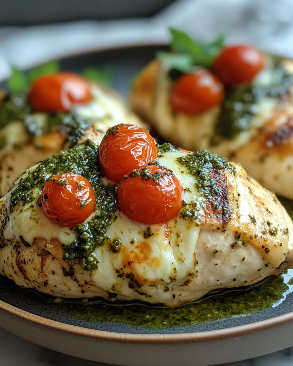 Cheesy Pesto Mozzarella and Tomato Stuffed Chicken Breasts