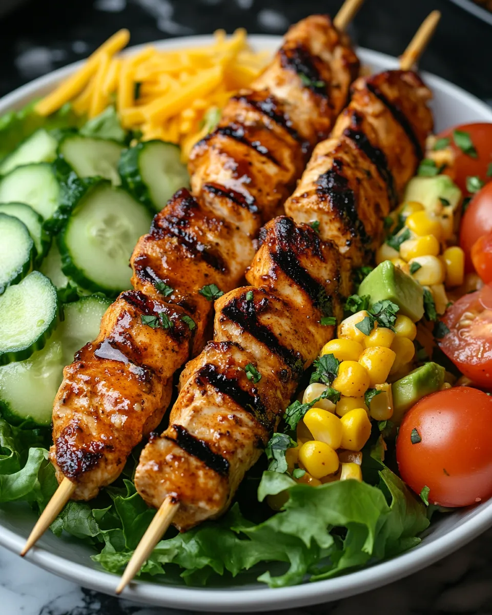 Delicious BBQ Chicken Skewer Salad Zesty Ranch Twist