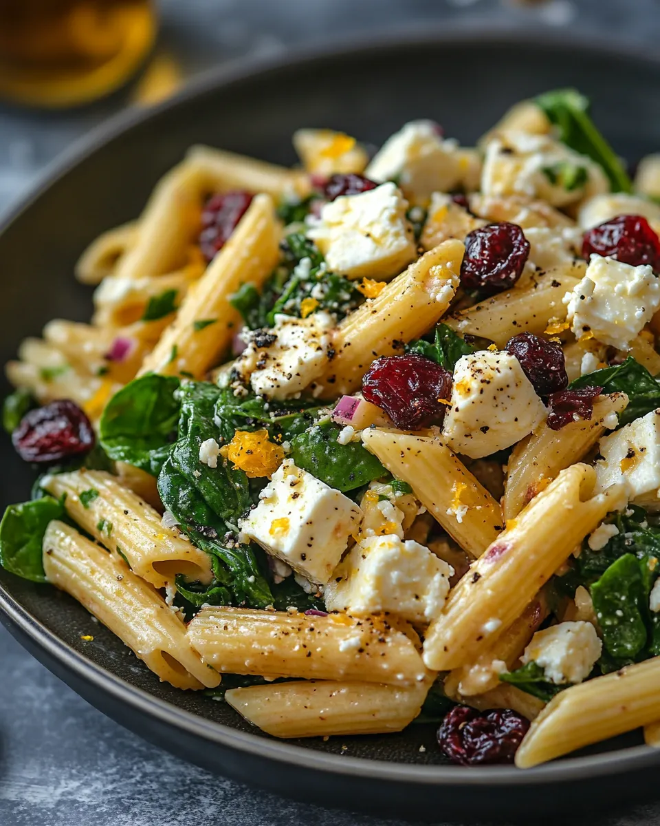 Elegant Feta & Cranberry Penne Salad with Orange Vinaigrette