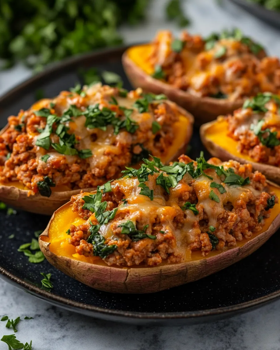 Savory High Protein Ground Turkey Stuffed Sweet Potato