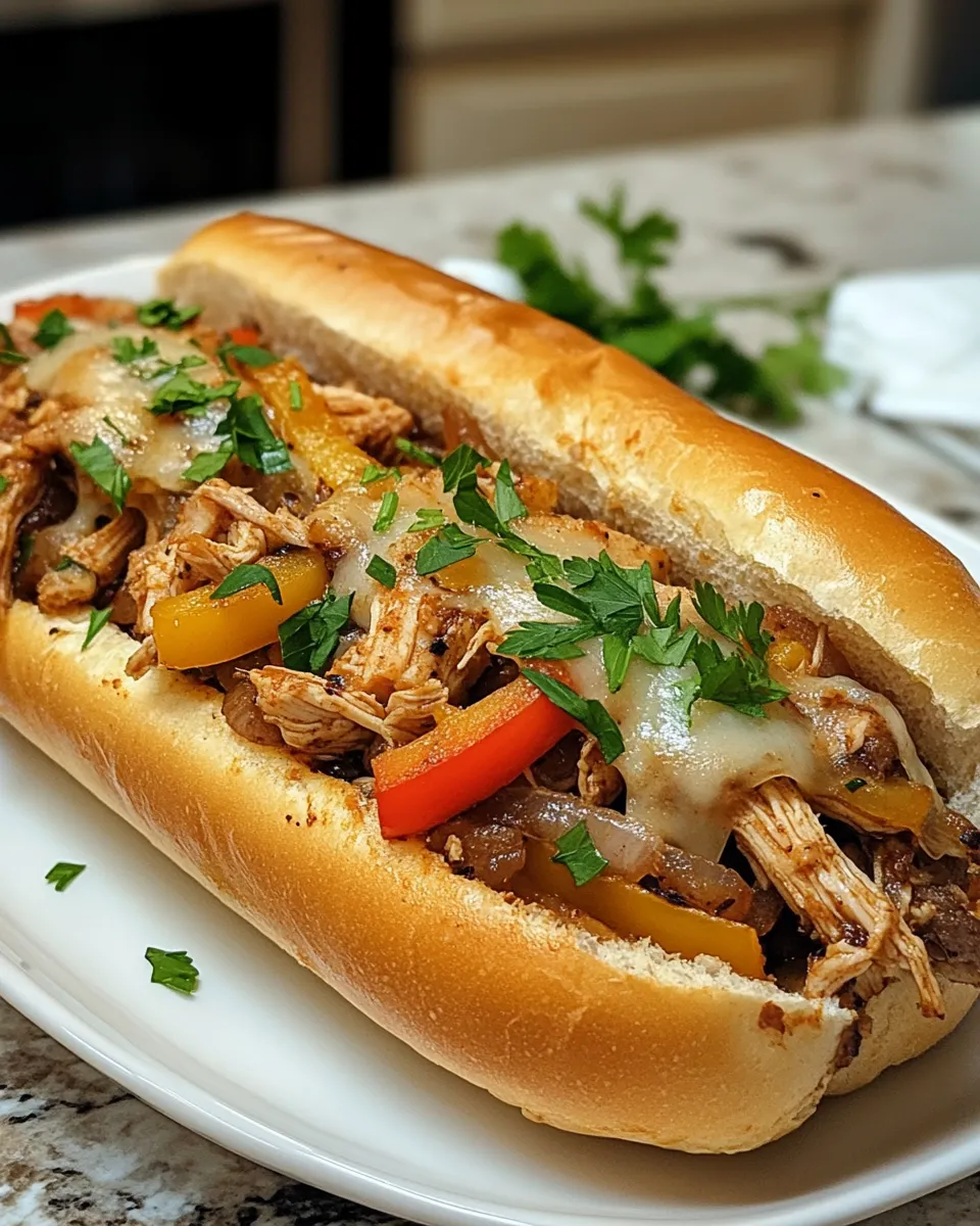 Delicious Healthy Chicken Philly Cheesesteak Crockpot