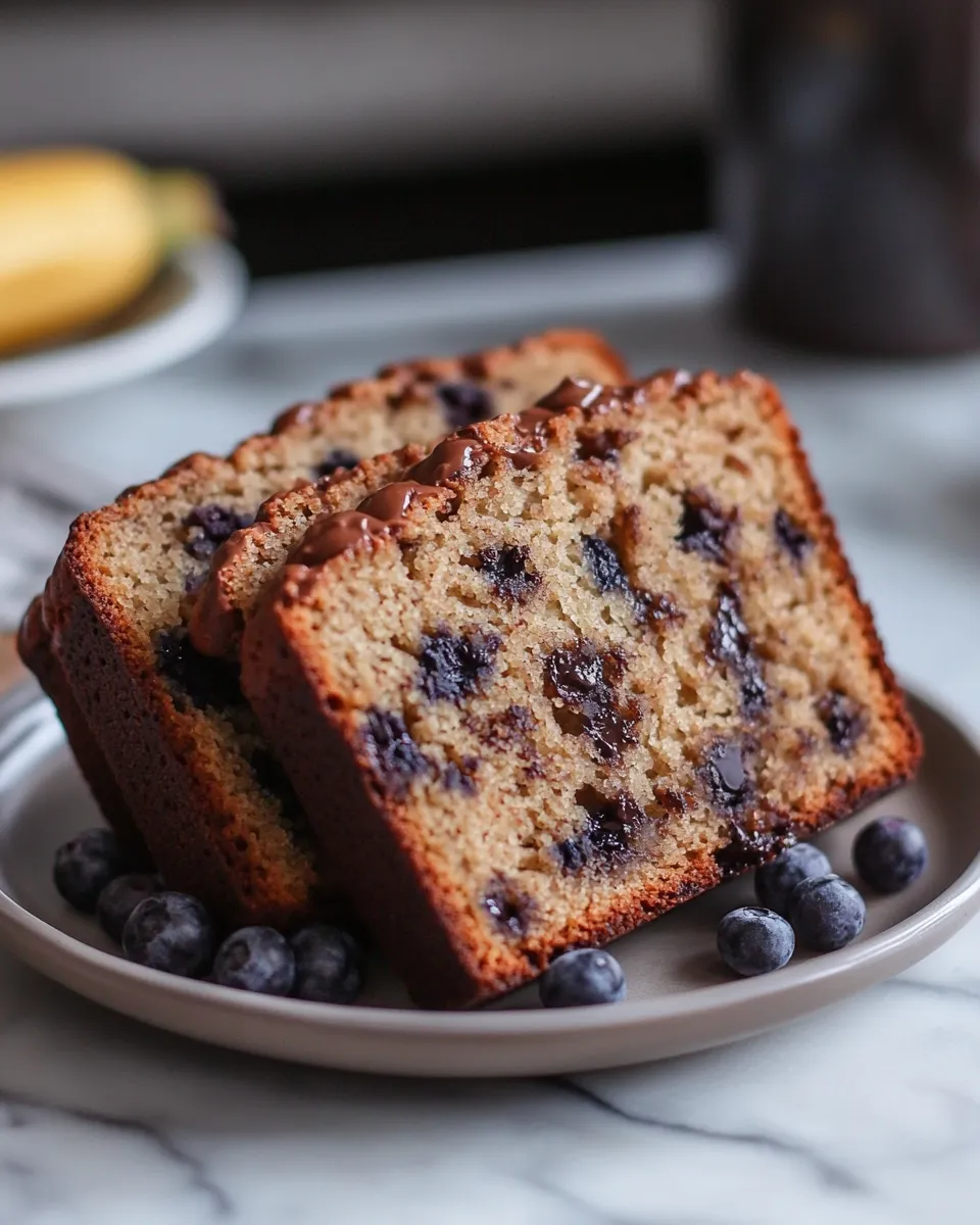 Classic Moist Banana Bread Studded with Chocolate Chips and Blueberries