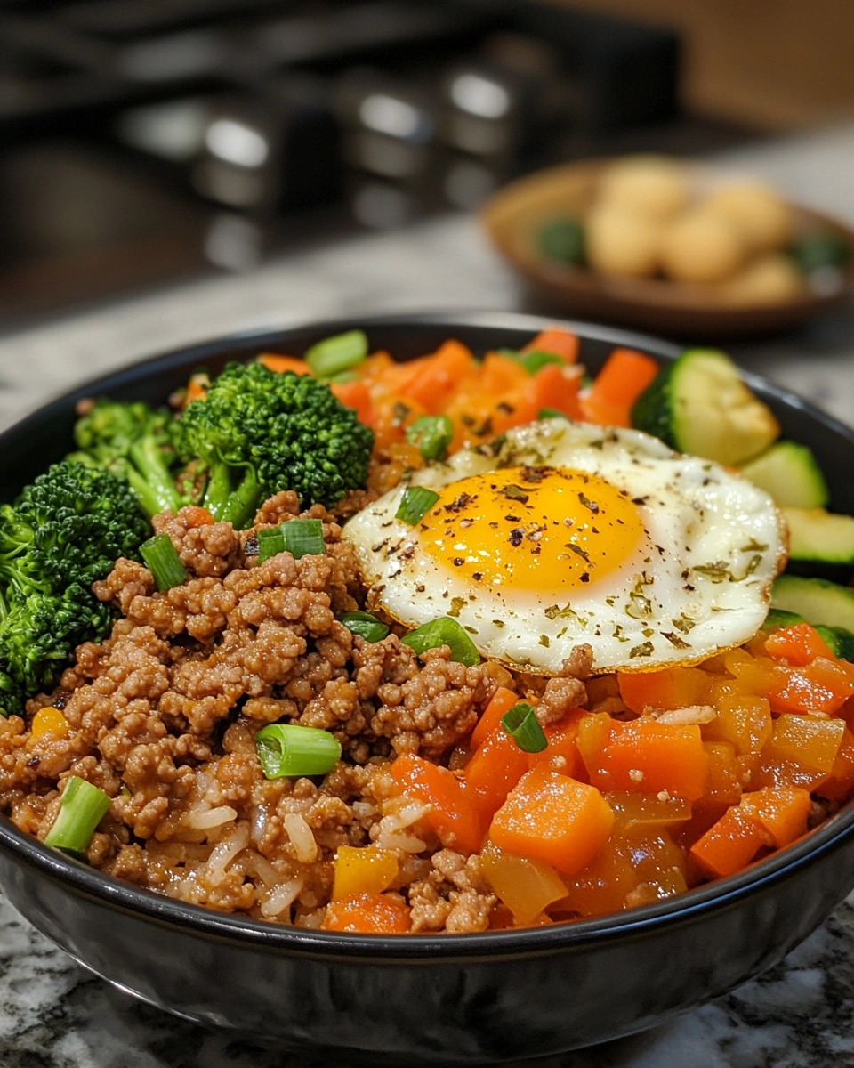 Ground Turkey Power Bowl with Egg and Veggies