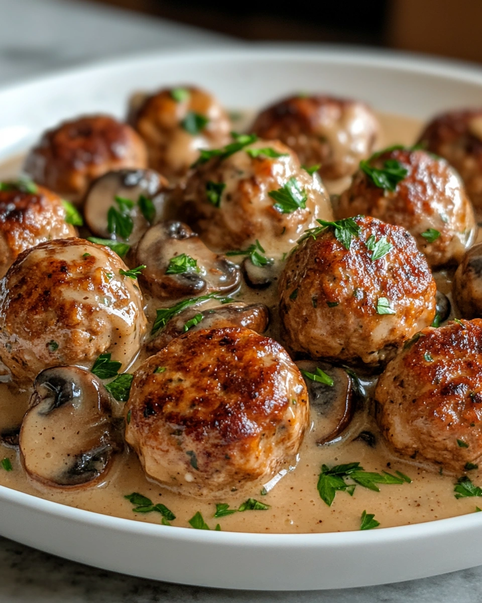 Ground Turkey Meatballs with Creamy Mushroom Sauce