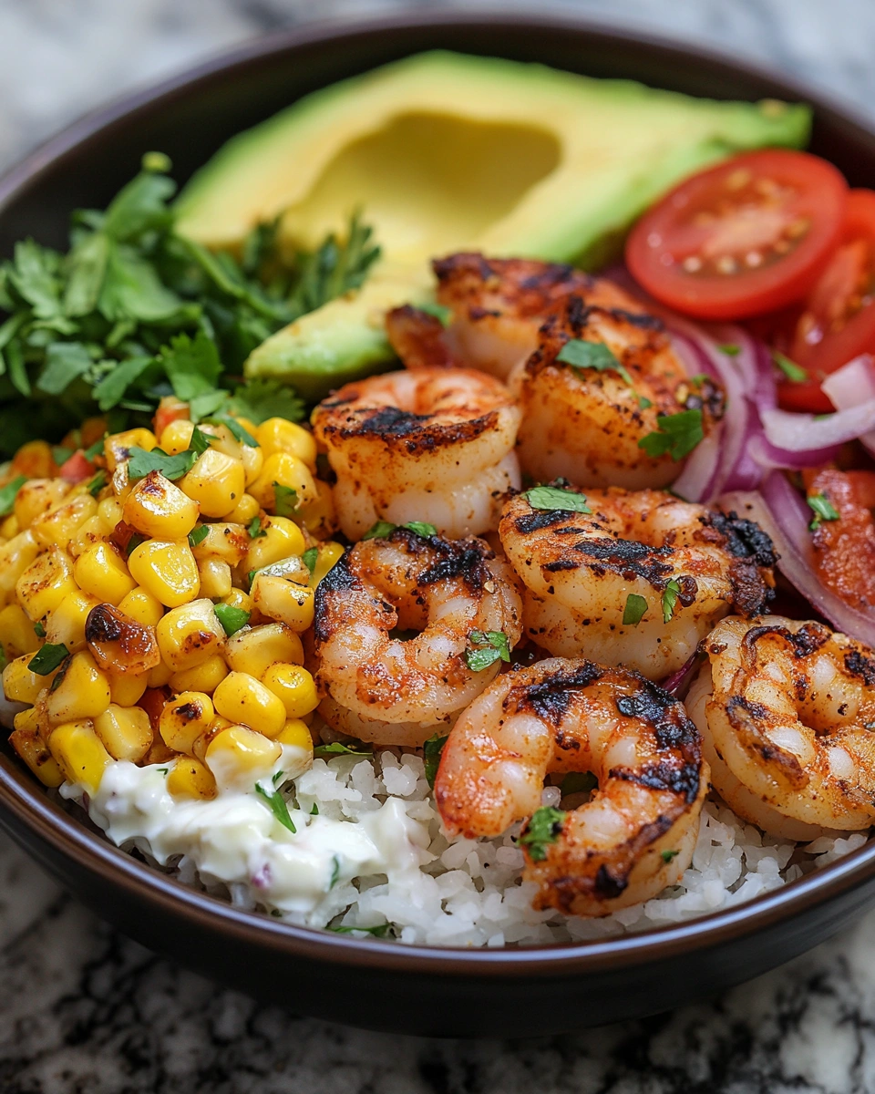 Grilled Shrimp Avocado Bowl with Corn Salsa