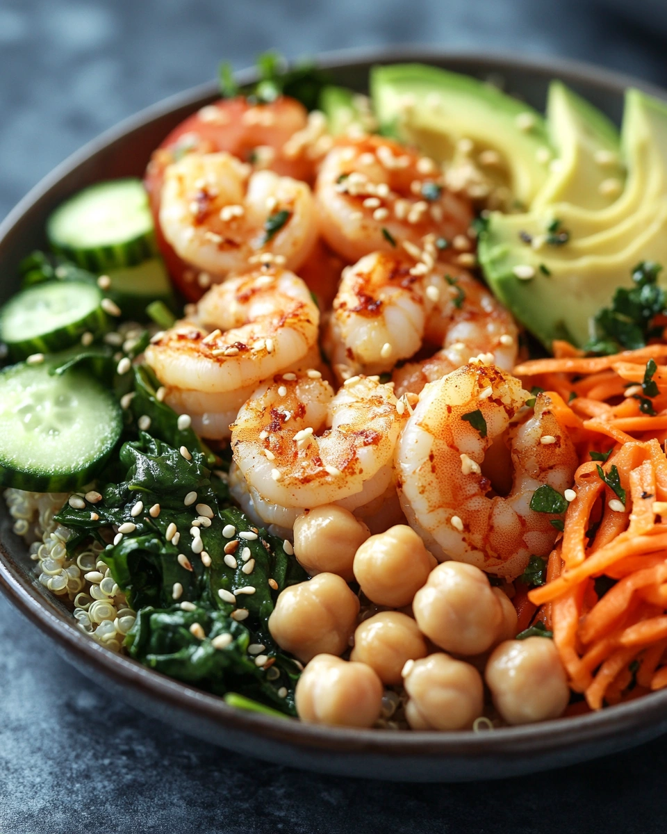 Healthy Shrimp Buddha Bowl with Tahini Dressing