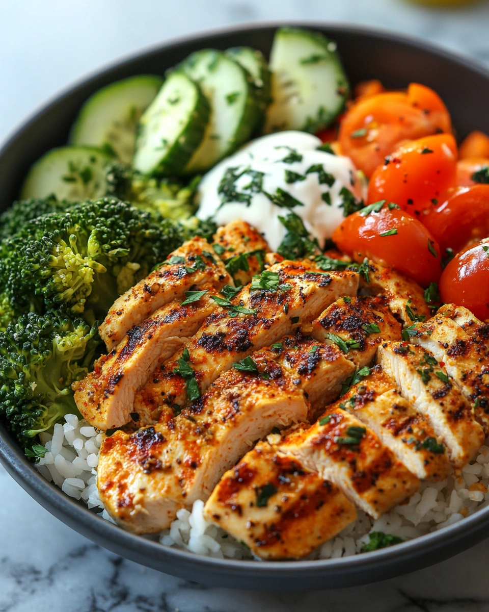 Easy High-Protein Chicken Bowl with Creamy Garlic Sauce