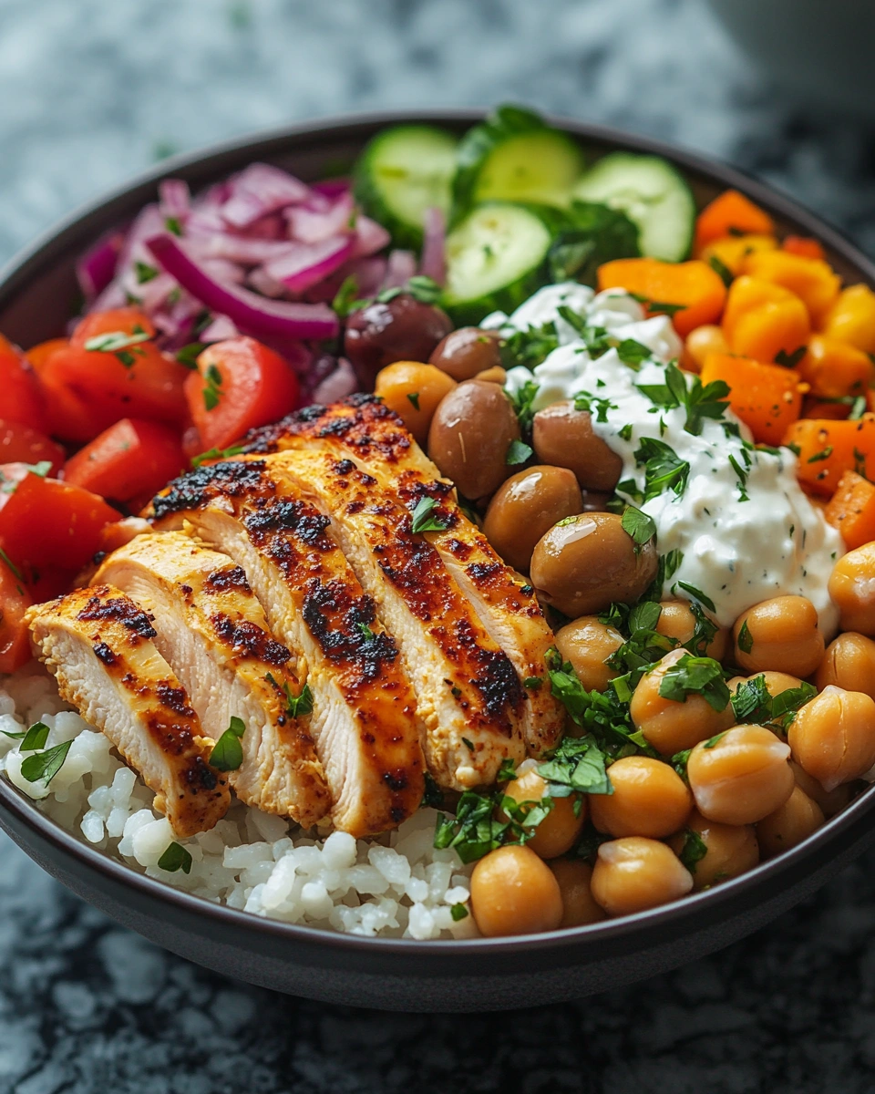 Fresh Mediterranean Chicken Bowl with Yogurt Sauce