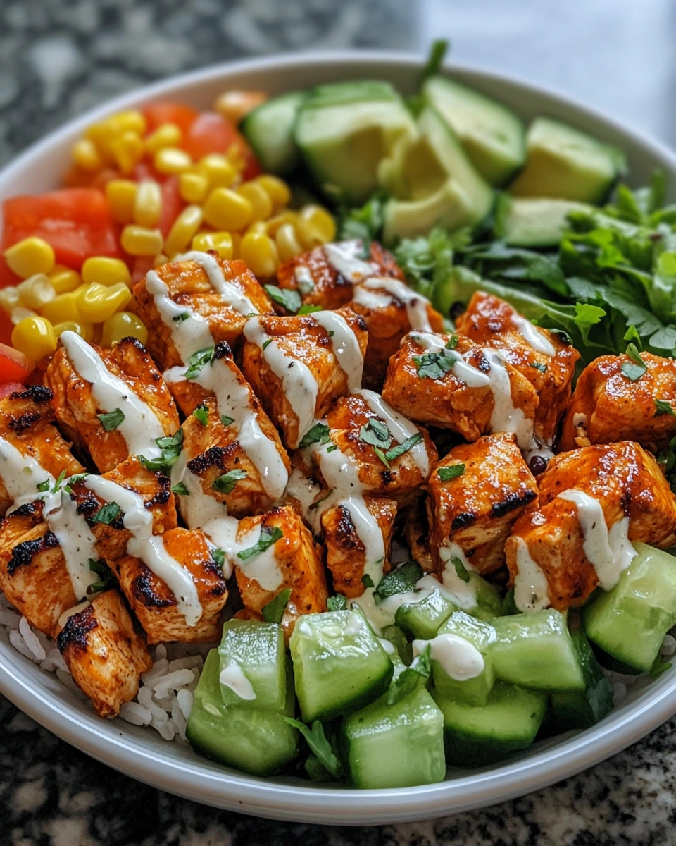 Healthy Buffalo Chicken Bowl with Ranch Drizzle
