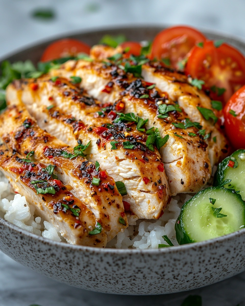 Creamy Cottage Cheese Chicken Bowl with Spicy Drizzle