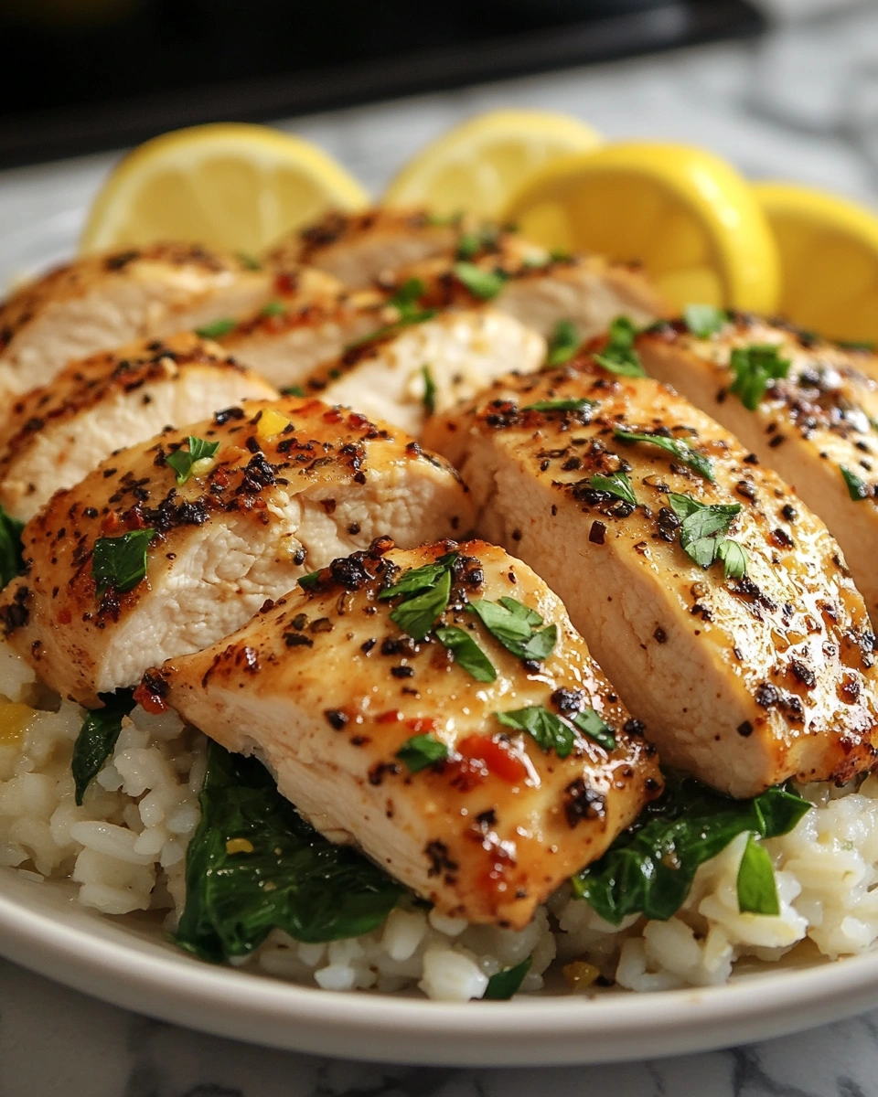 Lemon Garlic Chicken & Spinach Rice Bowl